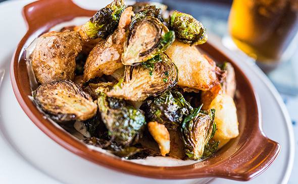 CRISPY BRUSSELS SPROUTS & POTATOES (Vegetarian)