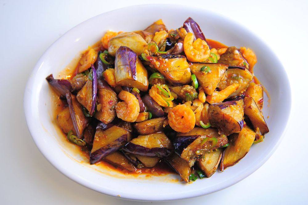 Burmese spicy garlic eggplant with shrimp