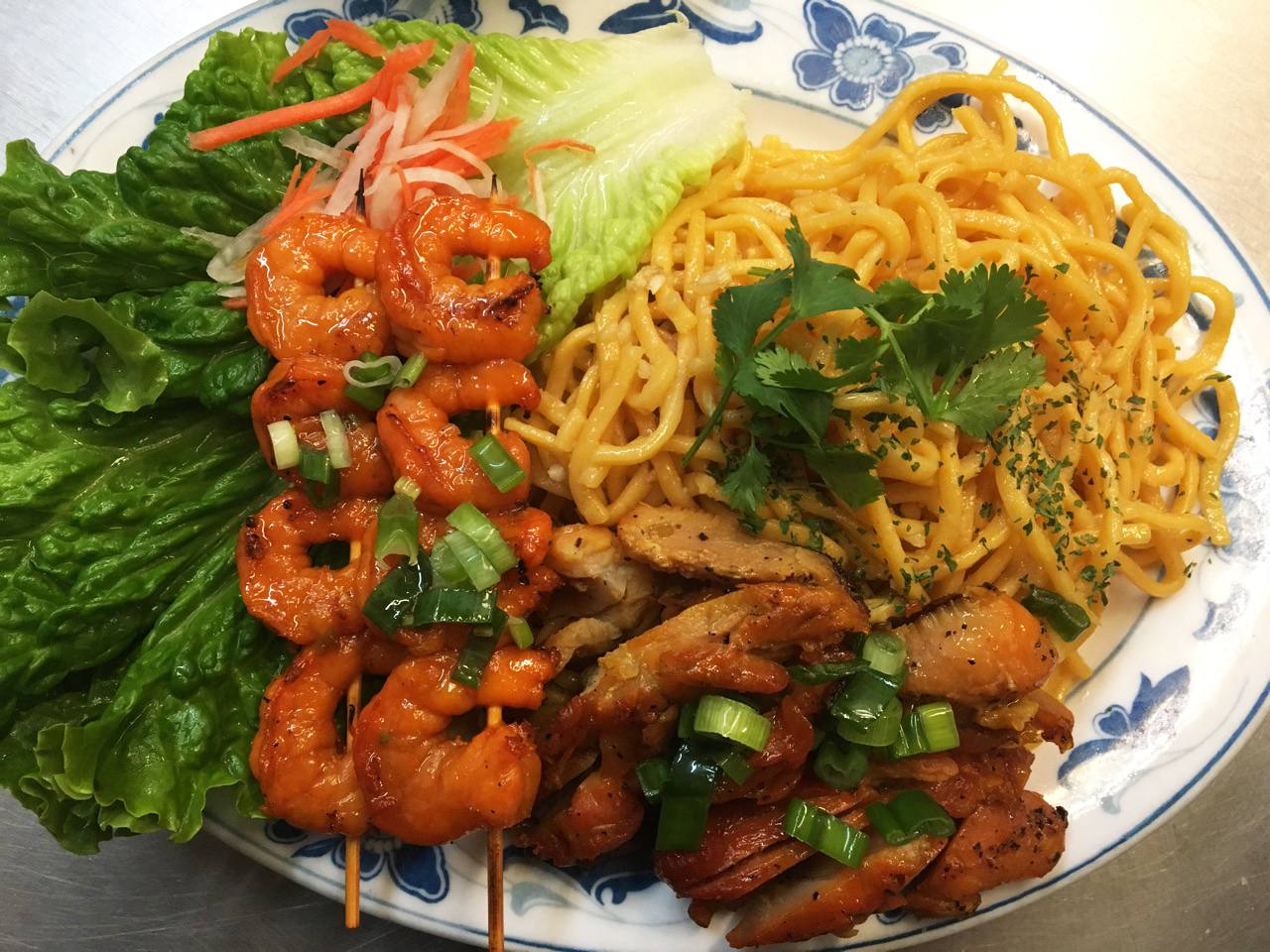 #3. Grilled Shrimp, Pork on Garlic Noodles